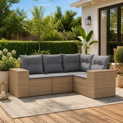 Sturdy 4 Piece Outdoor Sectional Sofa Set with Beige Cushions