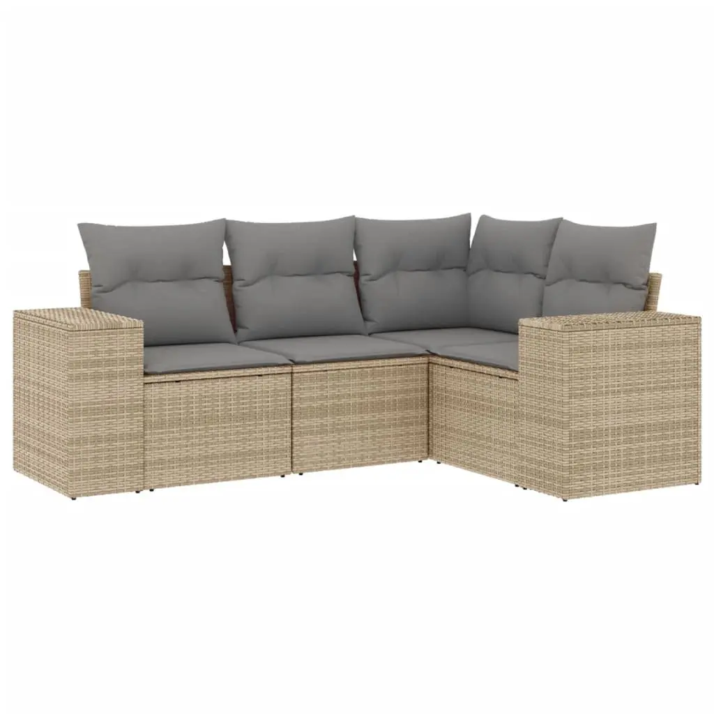 4 Piece Outdoor Sectional Sofa Set with Beige Cushions