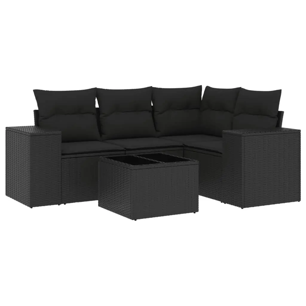 Outdoor Sofa Set PE Rattan 5 Piece Black Modular Garden Furniture