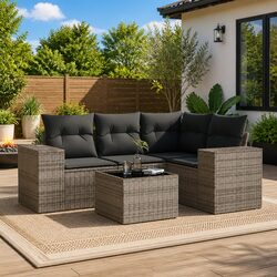 5 Piece Grey Outdoor Sectional Sofa Set for Patios