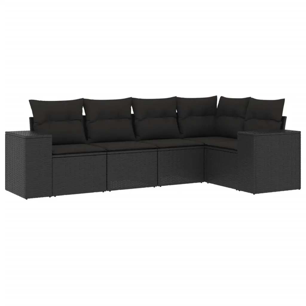 5-Piece Outdoor Sectional Sofa Set in Black Poly Rattan