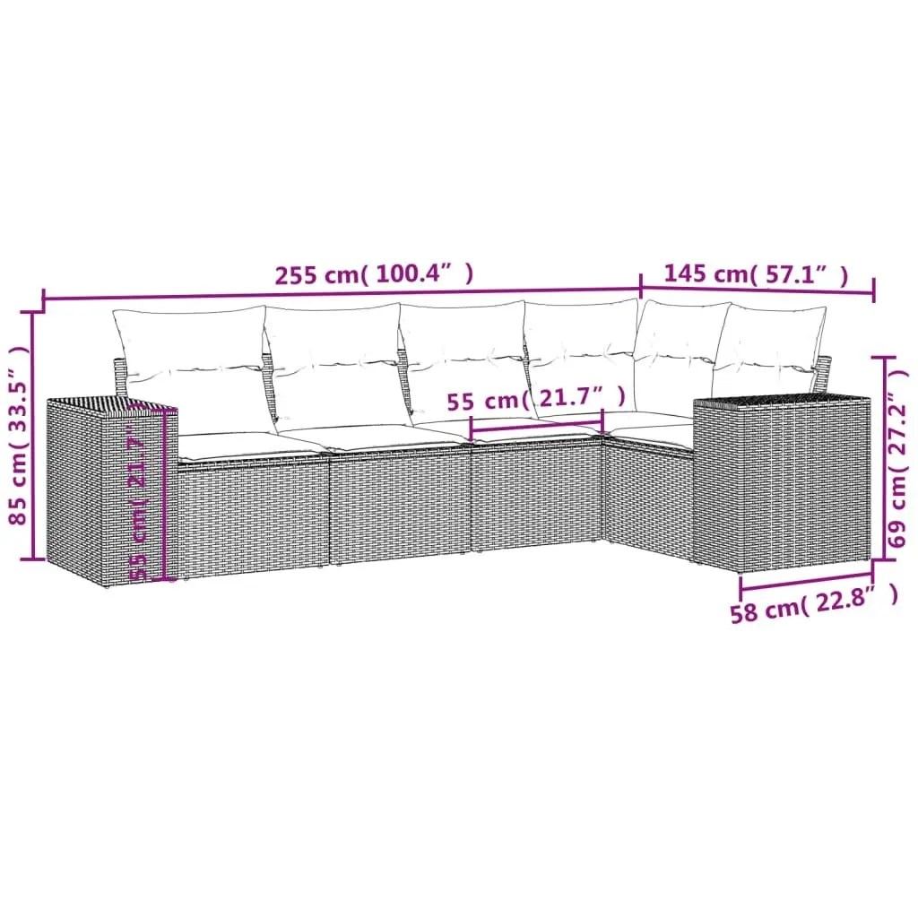 5-Piece Outdoor Sectional Sofa Set in Grey