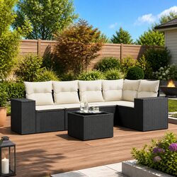6-Piece Sectional Garden Sofa Set with Cushions - Black