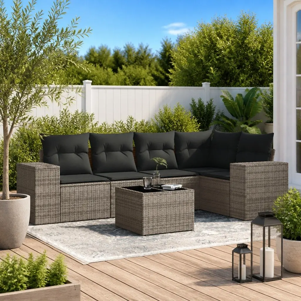 6-Piece Modular Outdoor Sofa Set in Grey Poly Rattan
