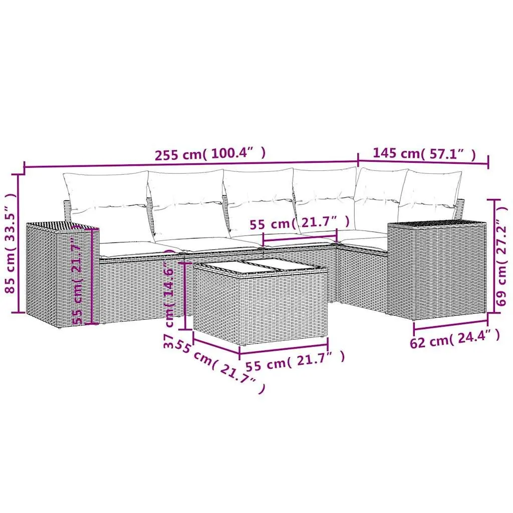 6-Piece Modular Outdoor Sofa Set in Grey Poly Rattan