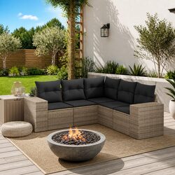 5-Piece Outdoor Garden Sofa Set with Grey Cushions