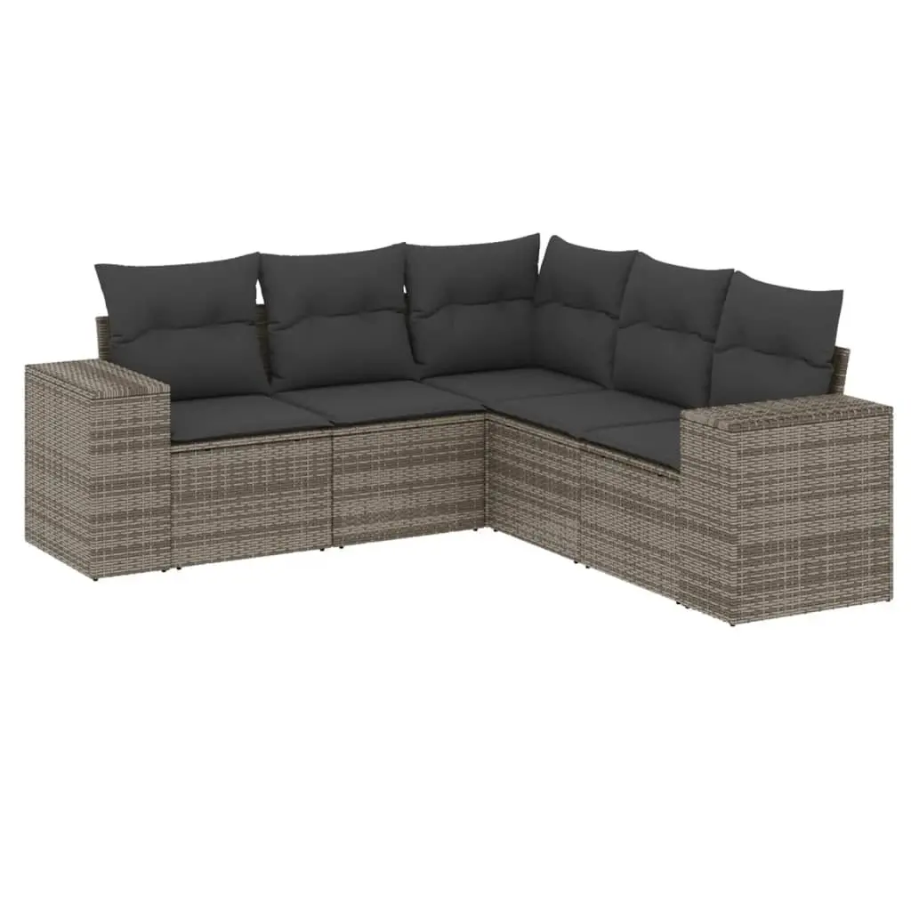 5-Piece Outdoor Garden Sofa Set with Grey Cushions