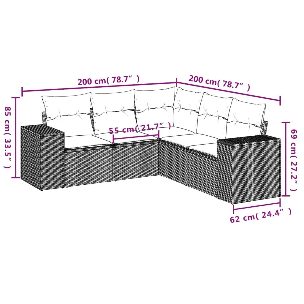 5-Piece Outdoor Garden Sofa Set with Grey Cushions