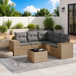 Stylish 6-Piece Outdoor Garden Sofa Set with Beige Cushions