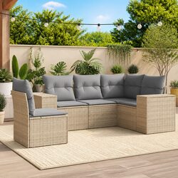 Beige Modular Outdoor Garden Sofa Set with Cushions