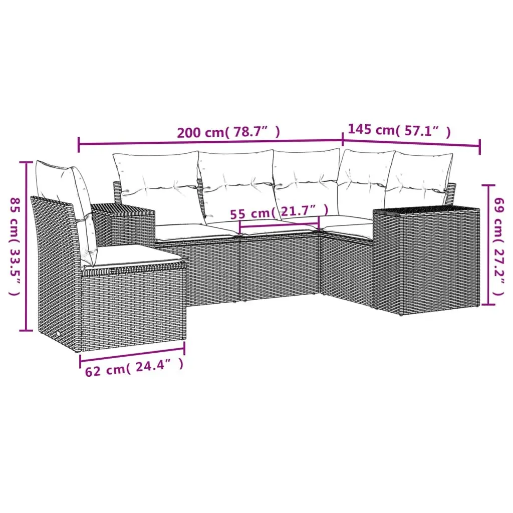 Beige Modular Outdoor Garden Sofa Set with Cushions