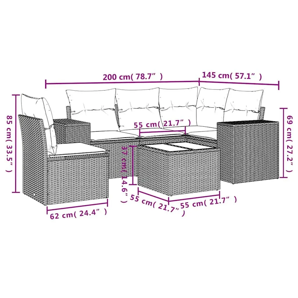 6 Piece Modular Garden Sofa Set in Black