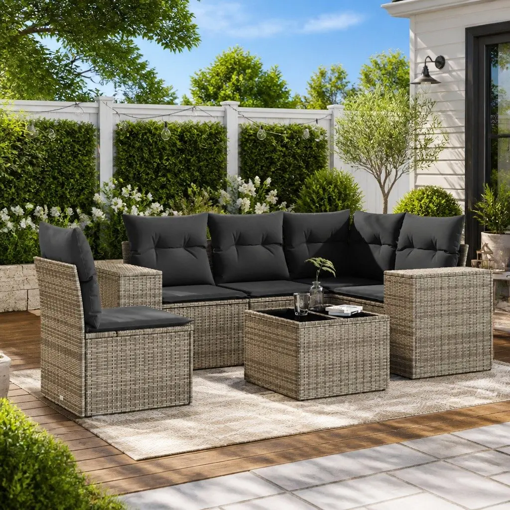 Garden Sofa Set PE Poly Rattan 6 Piece Outdoor Furniture Grey Modular Patio Lounge