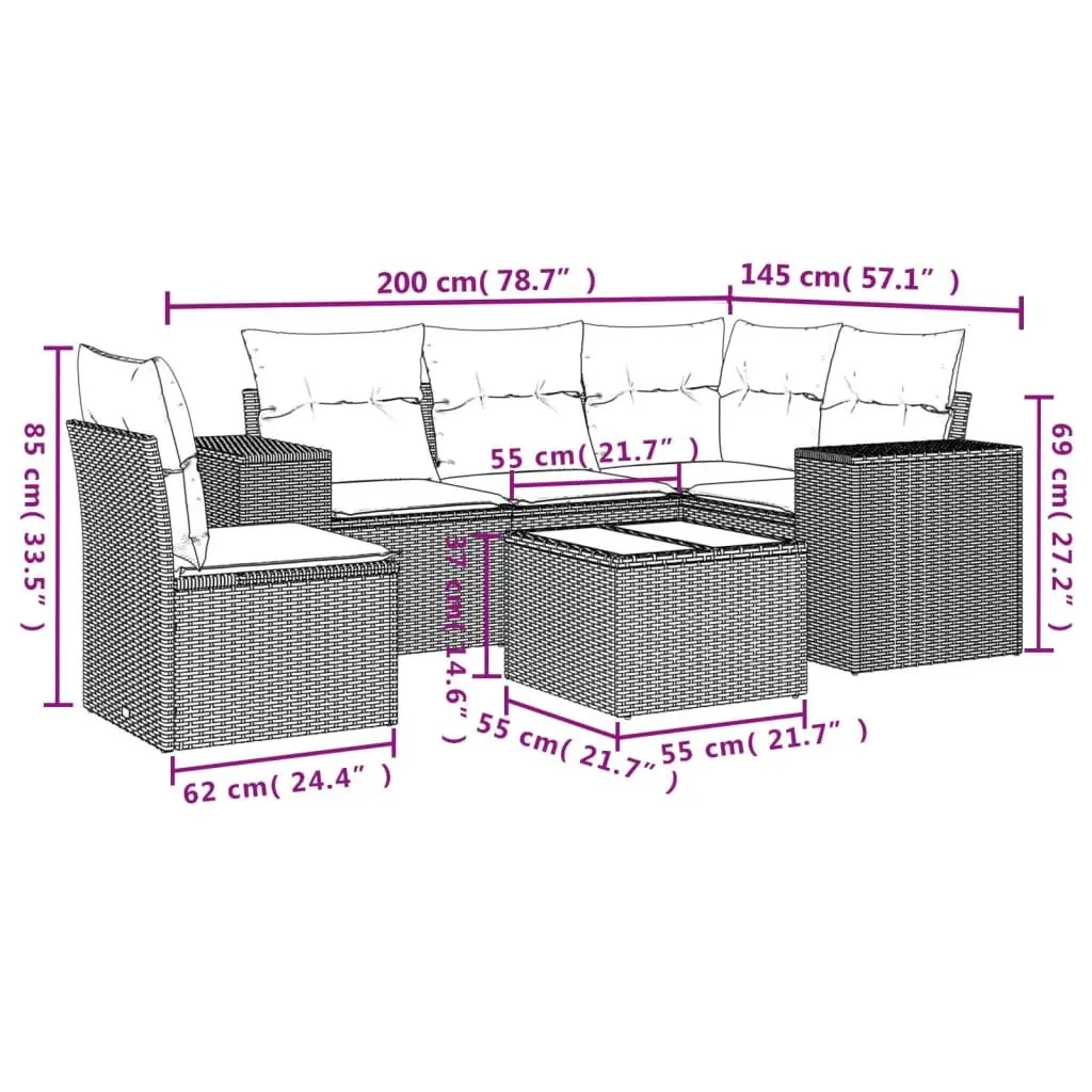 Garden Sofa Set PE Poly Rattan 6 Piece Outdoor Furniture Grey Modular Patio Lounge