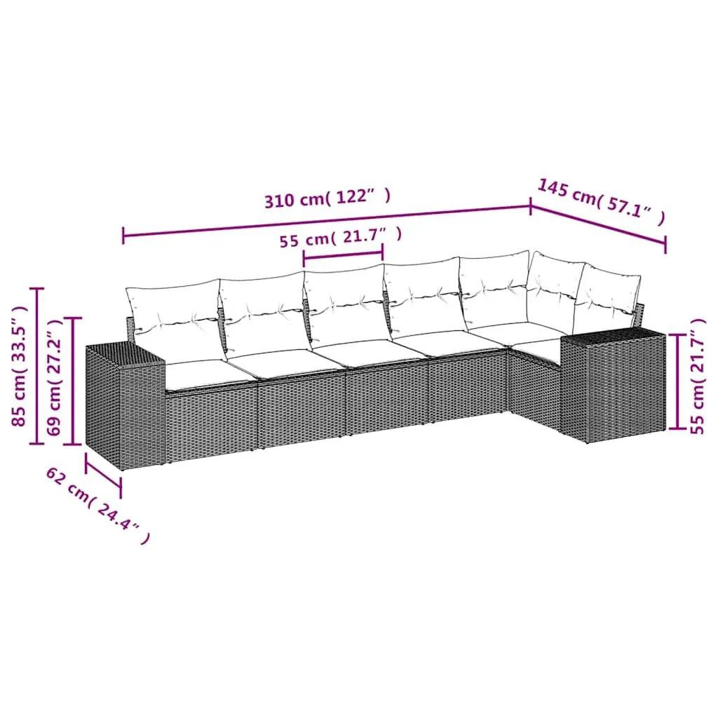 Black Poly Rattan Garden Sofa Set with Cushions