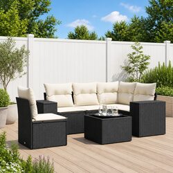 Premium 6 Piece Garden Sofa Set with Cushions in Black