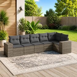 6-Piece Grey Poly Rattan Garden Sofa Set for Outdoors