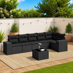 High-Quality 7 Piece Modular Garden Sofa Set in Black