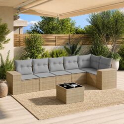 Beige 7-Piece Garden Sofa Set with Cushions