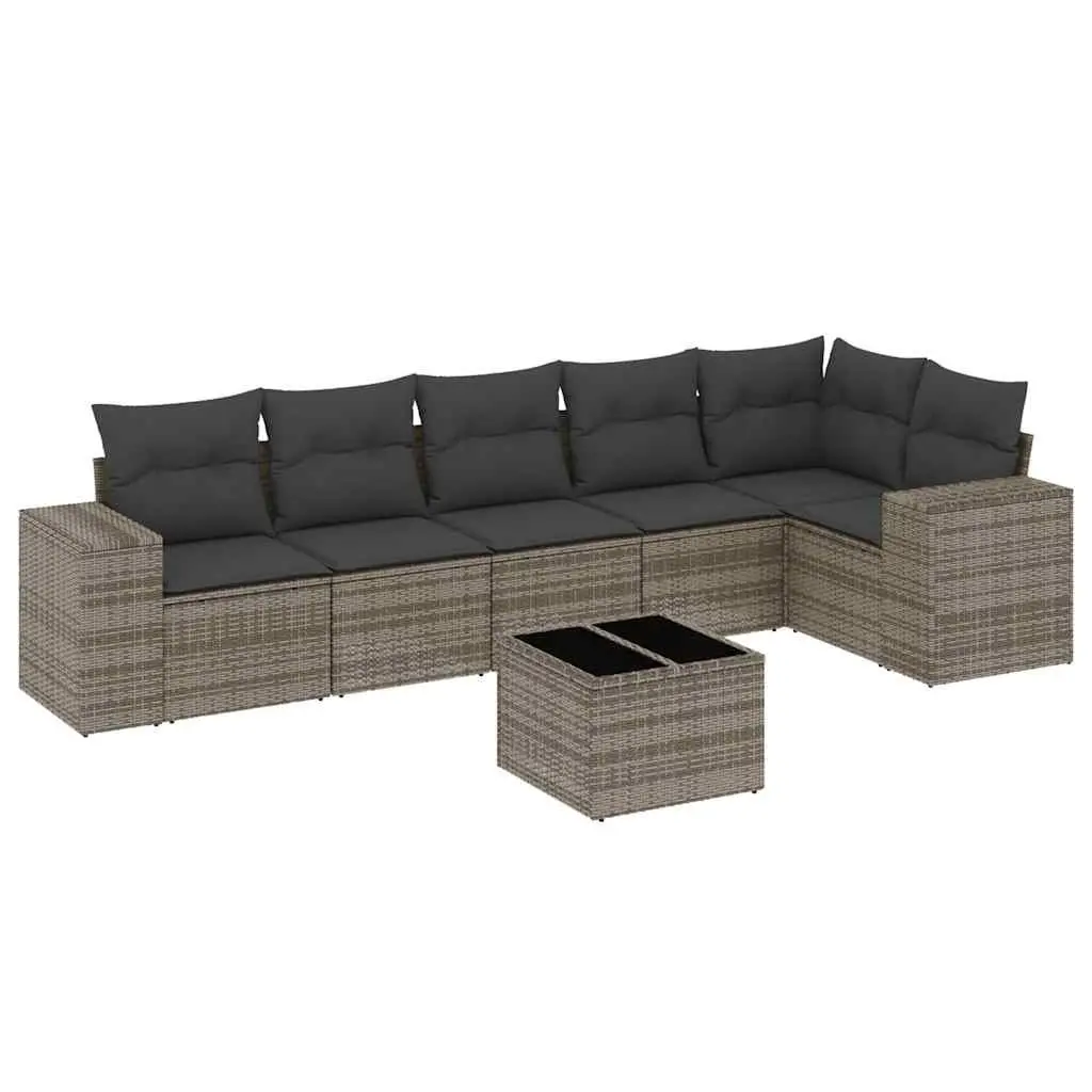 Garden Sofa Set PE Rattan 7 Piece Outdoor Furniture Patio Grey with Cushions