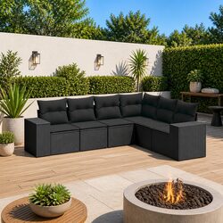 Black Modular 6-Piece Garden Sofa Set for Outdoors