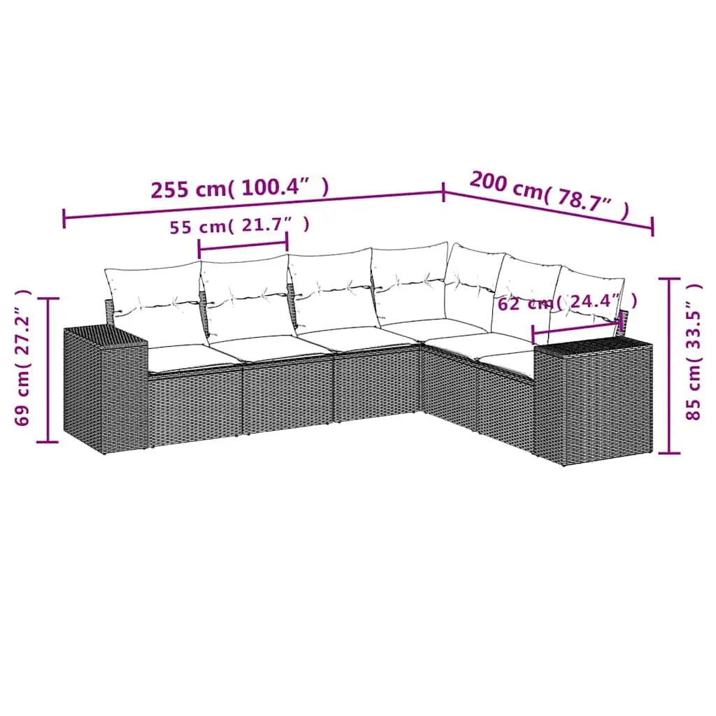 Garden Sofa Set PE Rattan 6 Piece Modular Outdoor Furniture Black