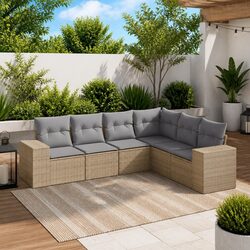 Premium 6-Piece Outdoor Garden Sofa Set with Beige Cushions