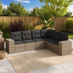 Durable 6-Piece Grey Rattan Garden Sofa Set