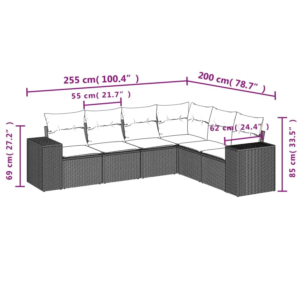 Garden Sofa Set PE Rattan 6 Piece Outdoor Furniture Grey Patio Lounge Cushions
