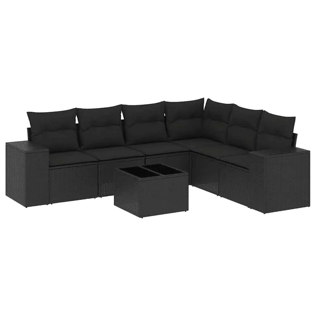 7 Piece Garden Sofa Set PE Rattan Black with Cushions