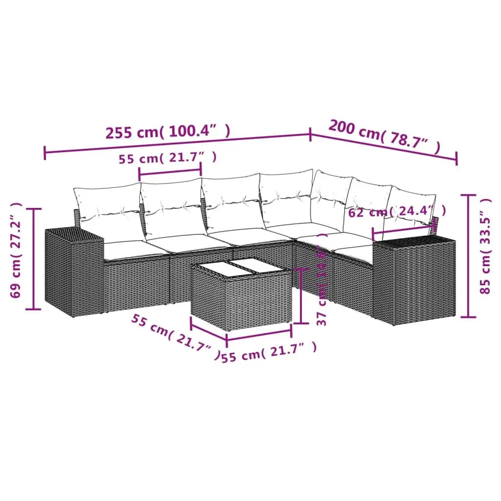 Garden Sofa Set PE Rattan 7 Piece Outdoor Furniture Grey Modular Patio Seating