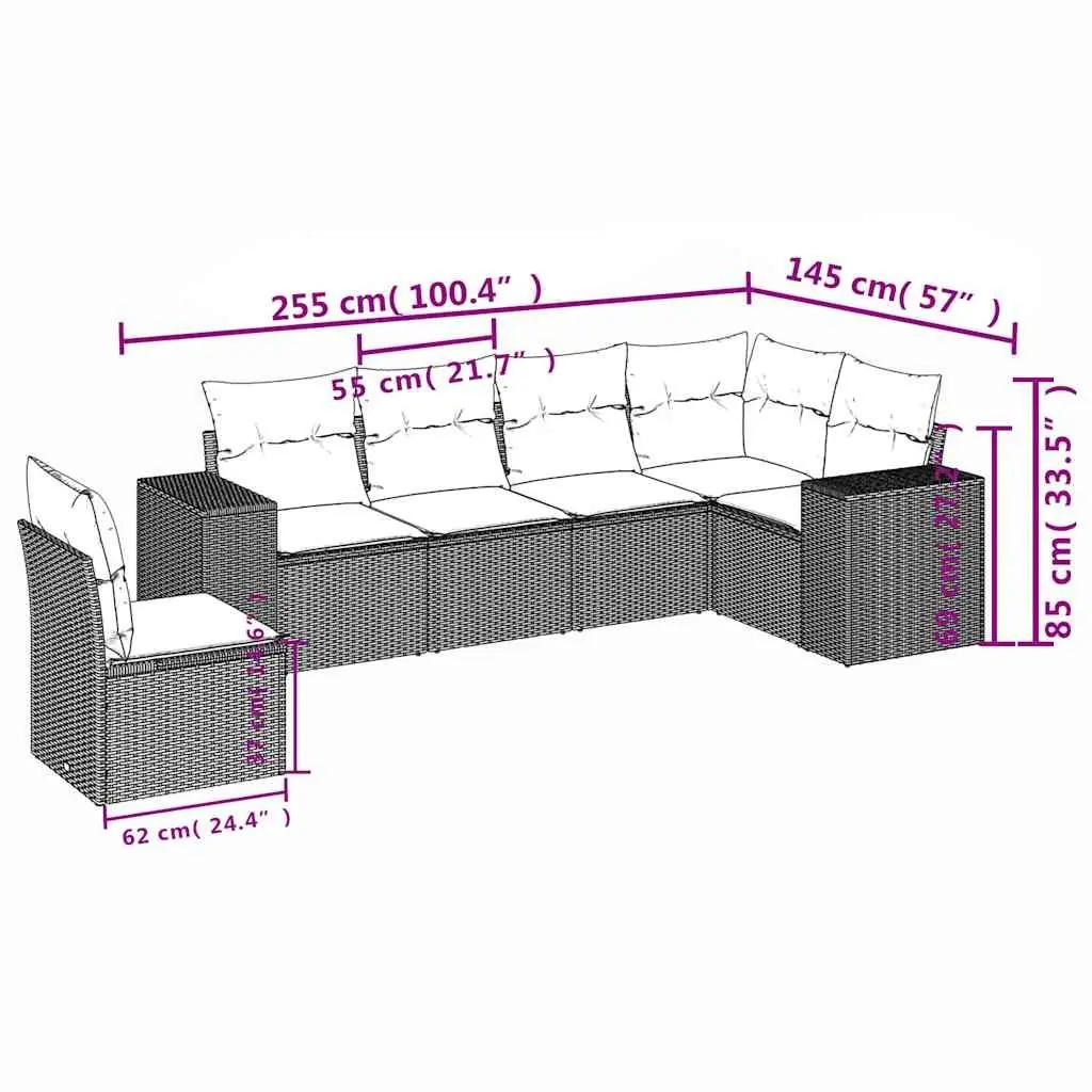 Black Poly Rattan 6-Piece Garden Sofa Set with Cushions