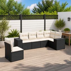 Garden Sofa Set 6 Piece Outdoor Furniture Black Poly Rattan with Cushions