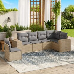 High-Quality 6 Piece Outdoor Garden Sofa Set with Beige Cushions