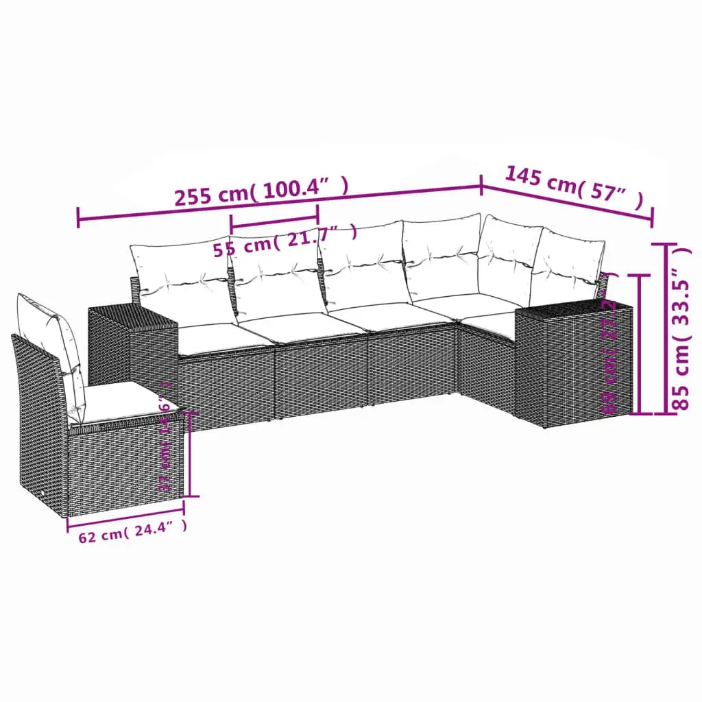 6 Piece Grey Modular Garden Sofa Set