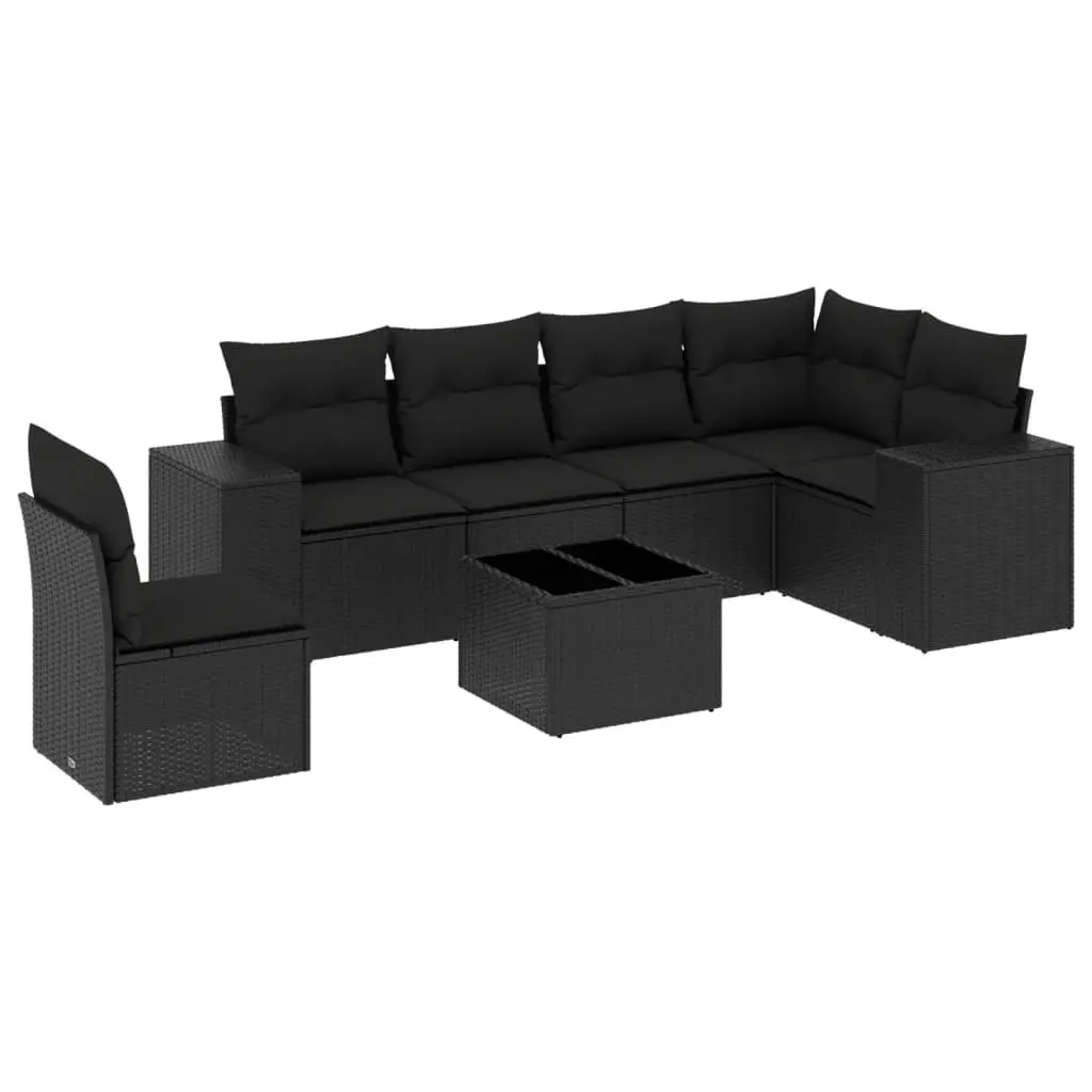 Outdoor Sofa Set PE Rattan 7 Piece Modular Patio Furniture with Cushions Black