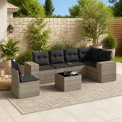 7-Piece Grey Poly Rattan Outdoor Sofa Set