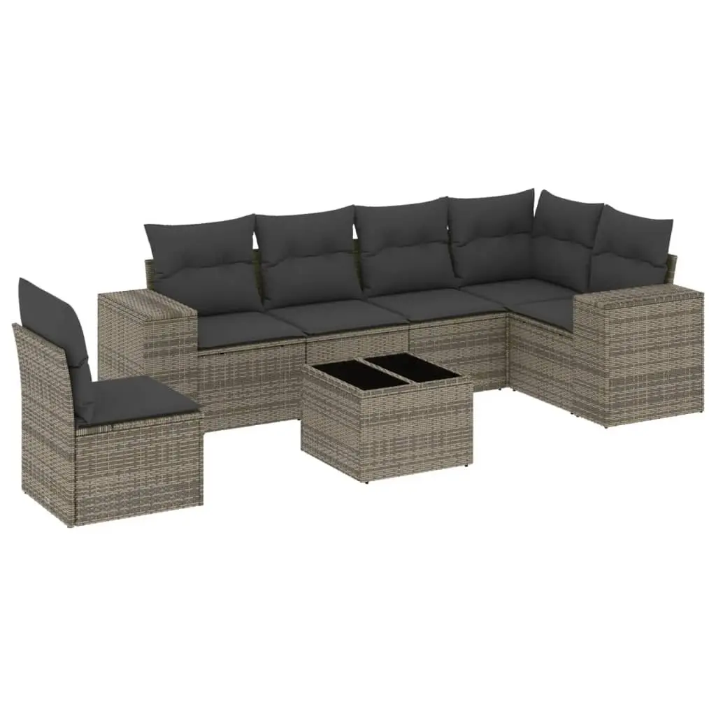Garden Sofa Set PE Poly Rattan 7 Piece Grey Modular Outdoor Furniture