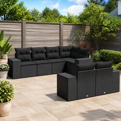 Quality Black 7-Piece Garden Sofa Set with Cushions