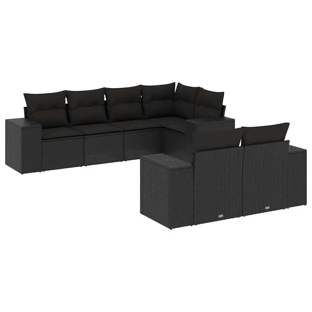 Black 7-Piece Garden Sofa Set with Cushions