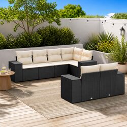 Premium 7 Piece Black Poly Rattan Garden Sofa Set