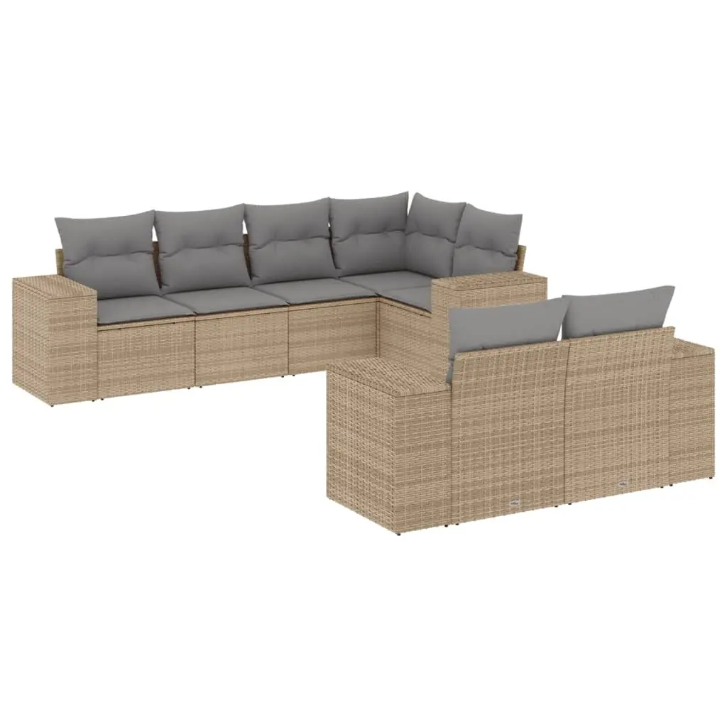 Modular 7 Piece Outdoor Sofa Set with Beige Cushions