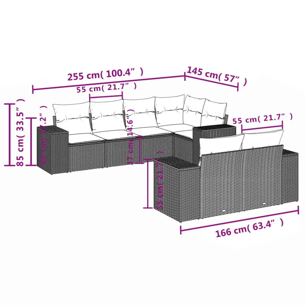 Modular 7 Piece Outdoor Sofa Set with Beige Cushions