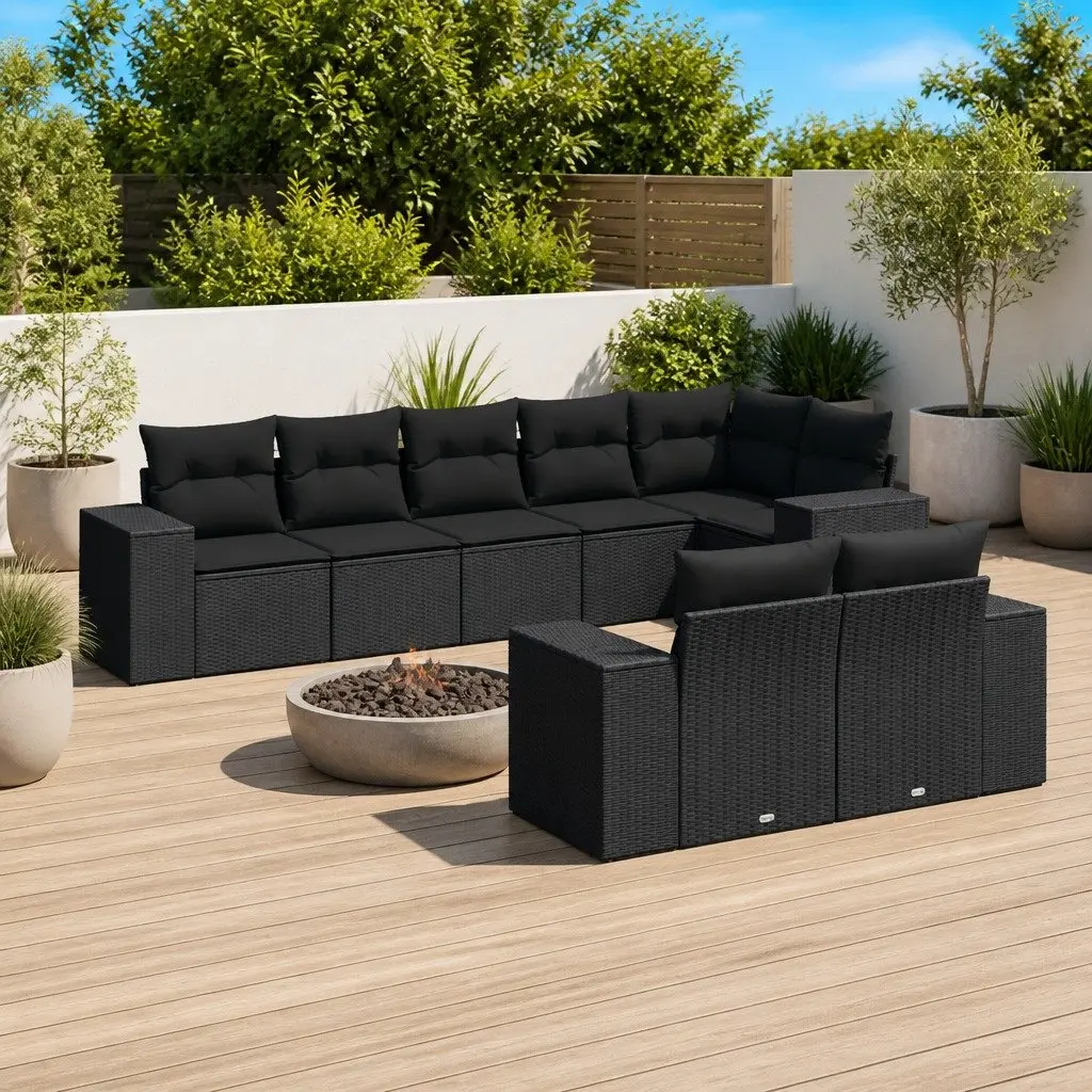Modular Black Rattan 8 Piece Garden Sofa Set