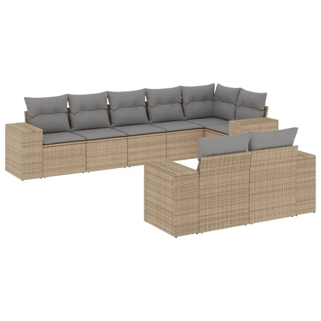 8-Piece Garden Sofa Set with Beige Cushions for Outdoors