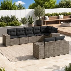 Modular 8-Piece Grey Poly Rattan Garden Sofa Set