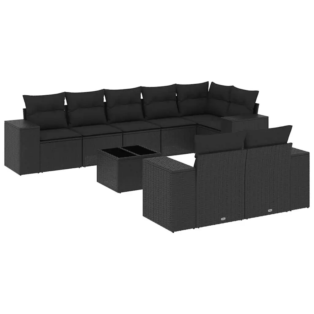 Garden Sofa Set PE Rattan 9 Piece Outdoor Furniture Modular Black with Cushions