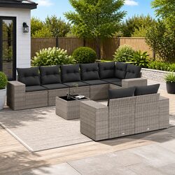Durable Grey Poly Rattan 9-Piece Garden Sofa Set