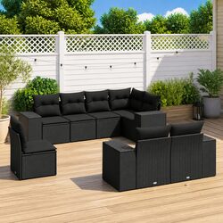 Premium 8 Piece Black Poly Rattan Garden Sofa Set