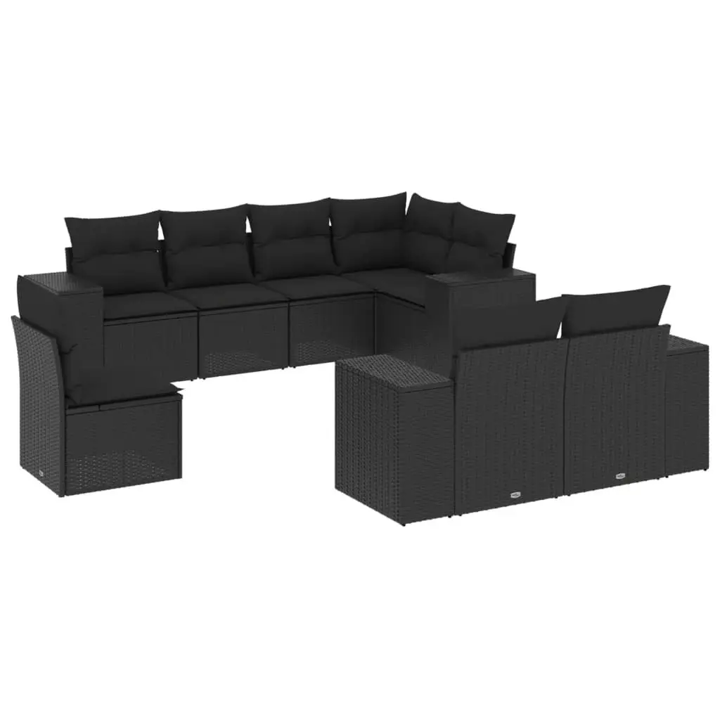 Garden Sofa Set PE Rattan 8 Piece Modular Outdoor Furniture with Cushions Black